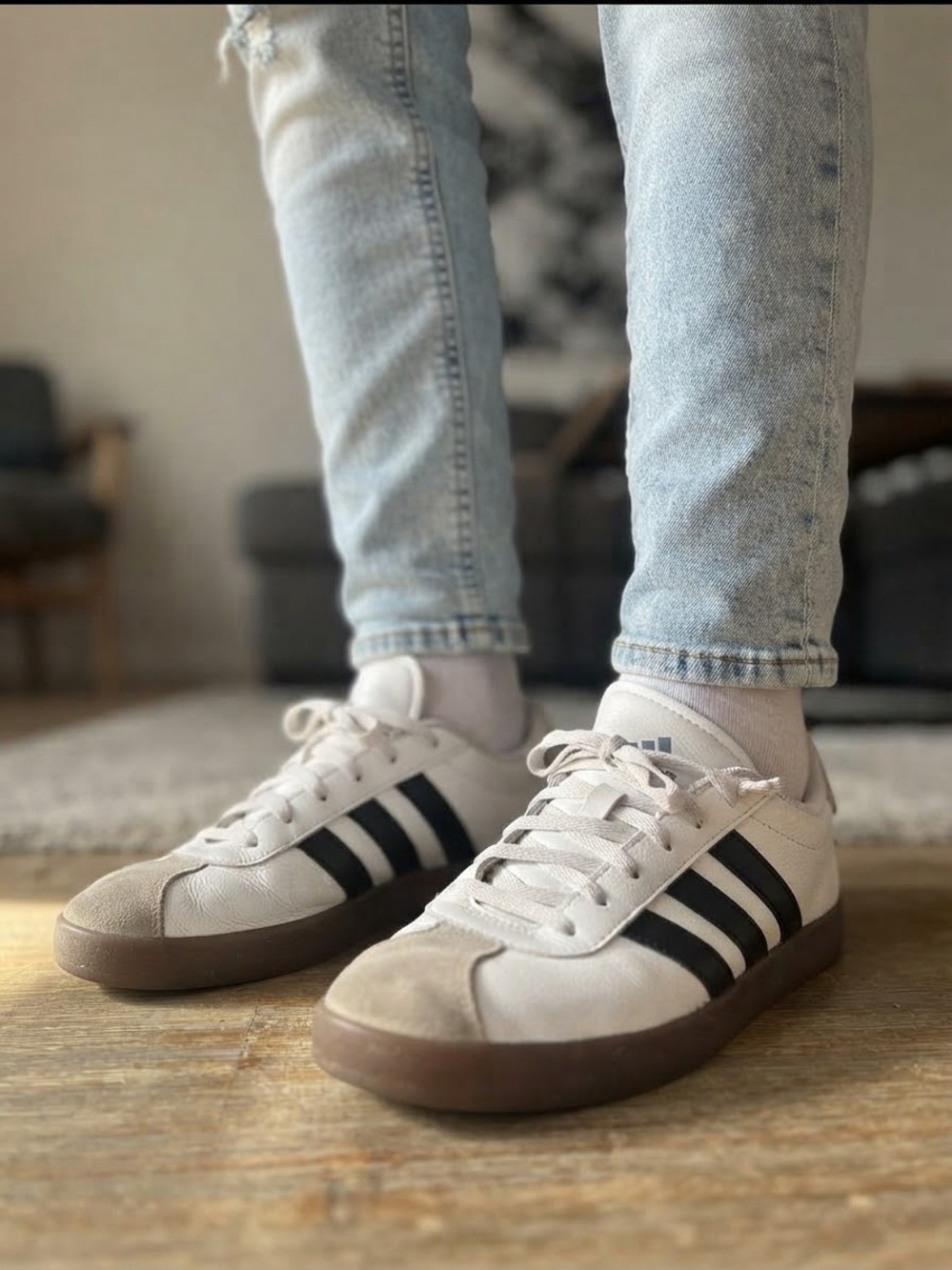 adidas VL Court 3.0 White Black Gum Sole Sneakers Low Top